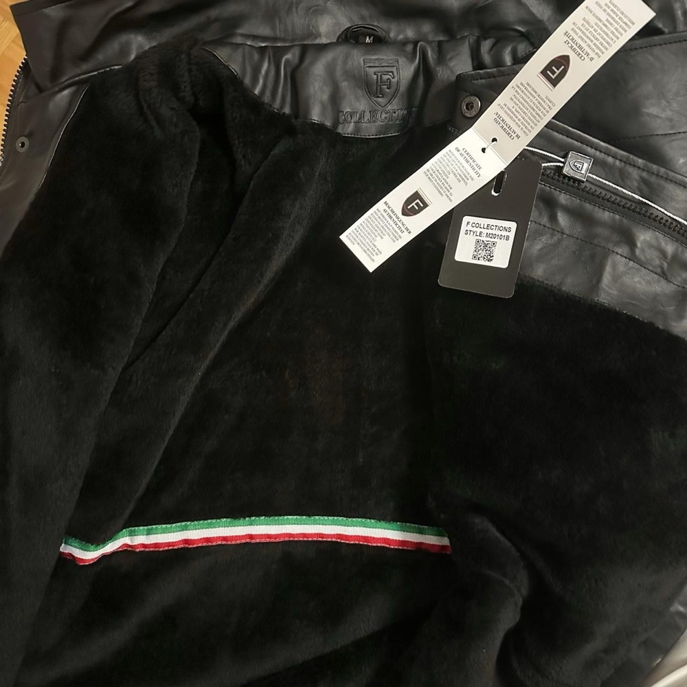 NWT F Collections Vegan Leather Jacket Black Size Medium - Picture 8 of 8